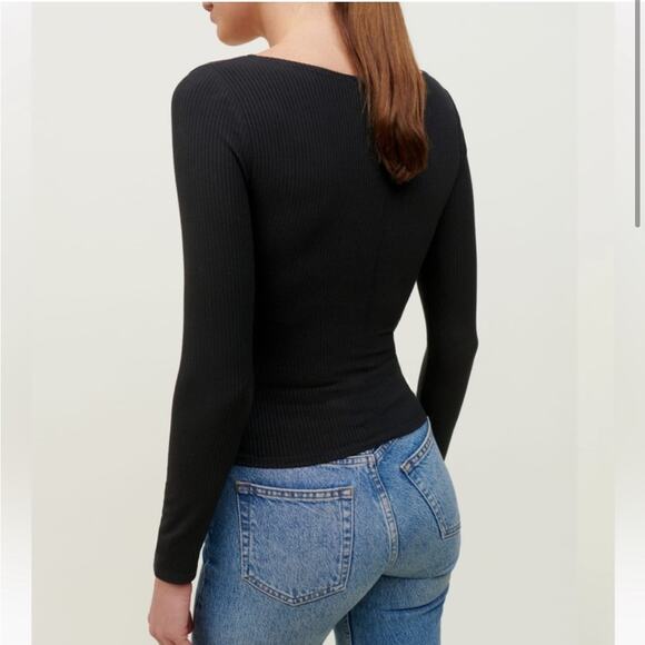 Reformation Virgil Ribbed Top in Black - Size M - Picture 2 of 7